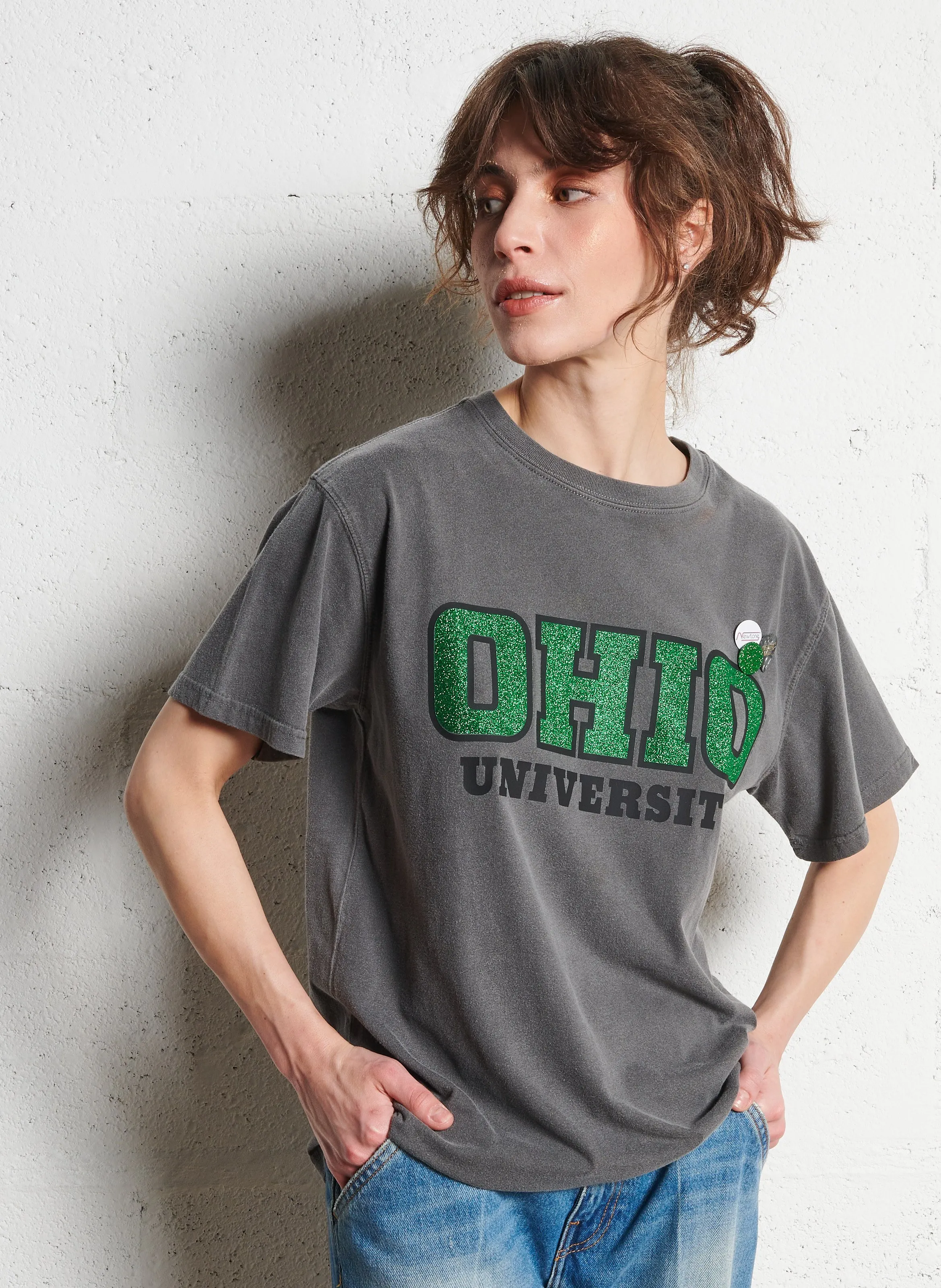 NEWTONE TRUCKER UNIVERSITY  CAMISETA RECTA CUELLO REDONDO CON SERIGRAFíA DE LENTEJUELAS EN ALGODóN EN GRIS
