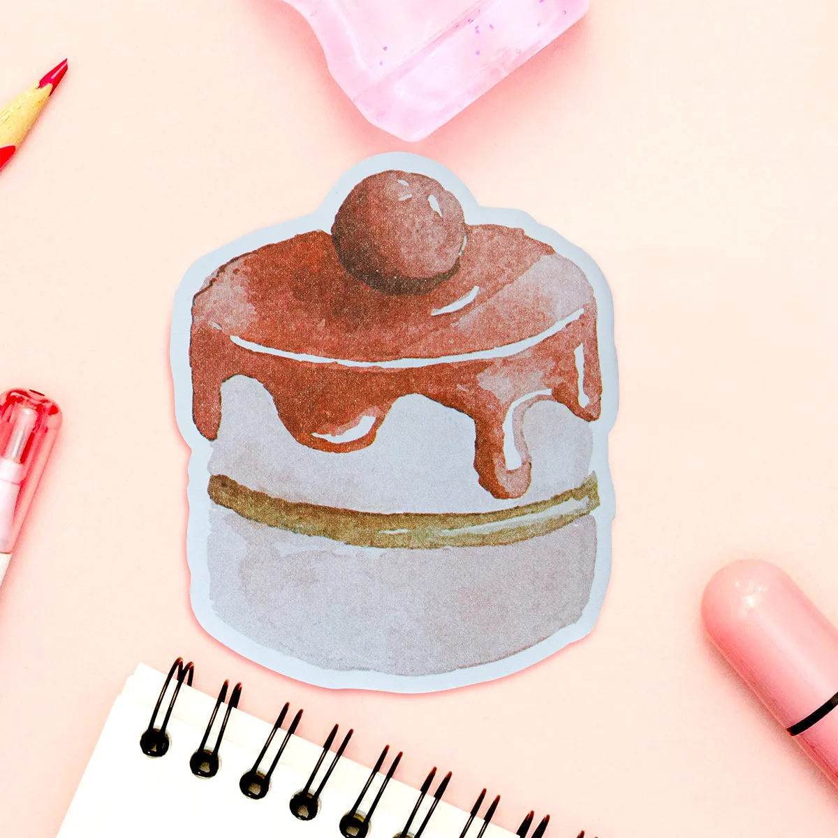 Notas Adhesivas con Diseo de Pastel, Cereza