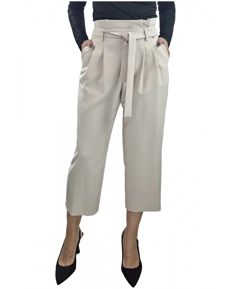 NUALY   PANTALóN DE VESTIR CROPPED CON CINTURóN COLOR BEIGE