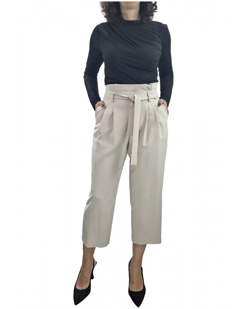 NUALY   PANTALóN DE VESTIR CROPPED CON CINTURóN COLOR BEIGE
