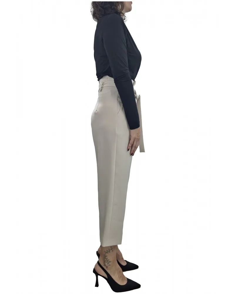 NUALY   PANTALóN DE VESTIR CROPPED CON CINTURóN COLOR BEIGE