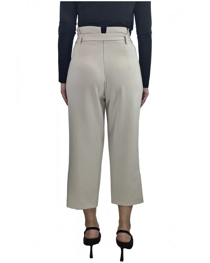 NUALY   PANTALóN DE VESTIR CROPPED CON CINTURóN COLOR BEIGE