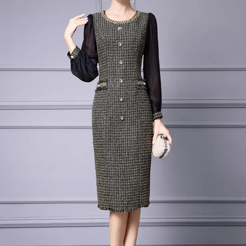OC 409M90 Vestidos casuales básicos de otoño e invierno Cabalde de lana floral de lana de viaje Capacitación