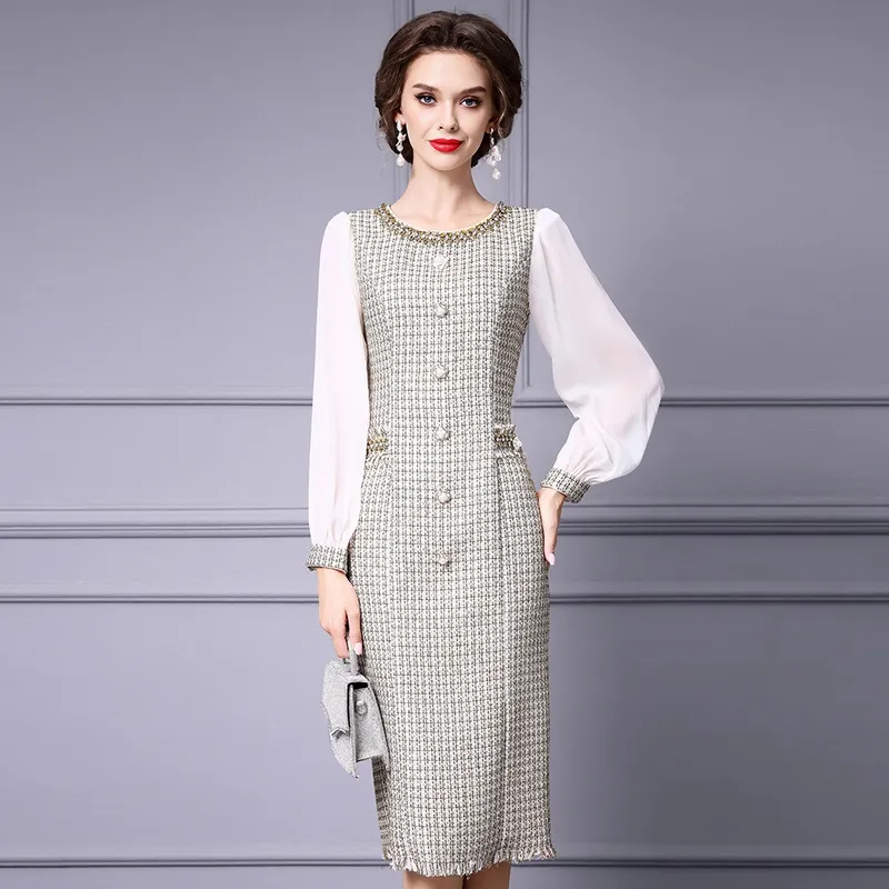 OC 409M90 Vestidos casuales básicos de otoño e invierno Cabalde de lana floral de lana de viaje Capacitación