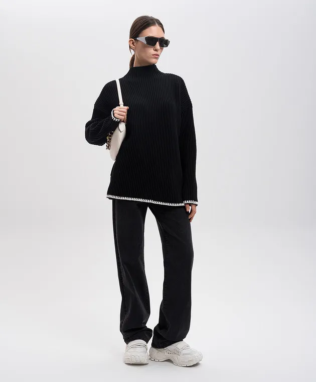 OFFWHITE BLACK SWEATER MADE OF WOOL WITH EMBROIDERY