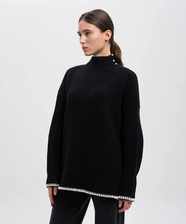 OFFWHITE BLACK SWEATER MADE OF WOOL WITH EMBROIDERY