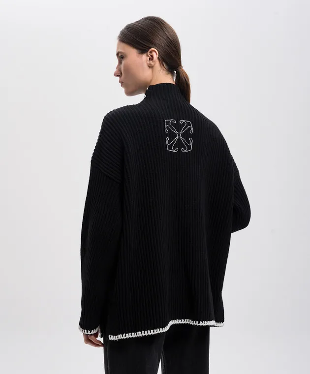 OFFWHITE BLACK SWEATER MADE OF WOOL WITH EMBROIDERY