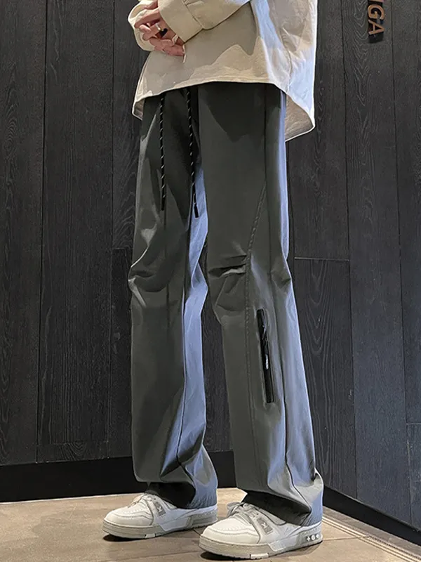 Pantalones cargo rectos impermeables con diseño de cremallera para hombre