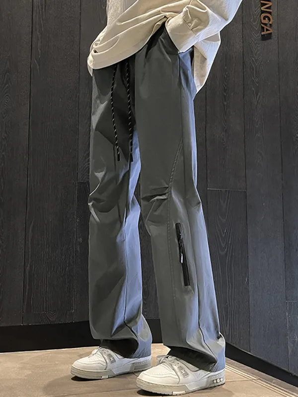 Pantalones cargo rectos impermeables con diseño de cremallera para hombre