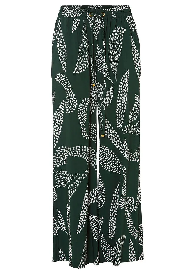 PANTALóN MARLENE DE VISCOSA VERDE OSCUROBLANCO LANA ESTAMPADO