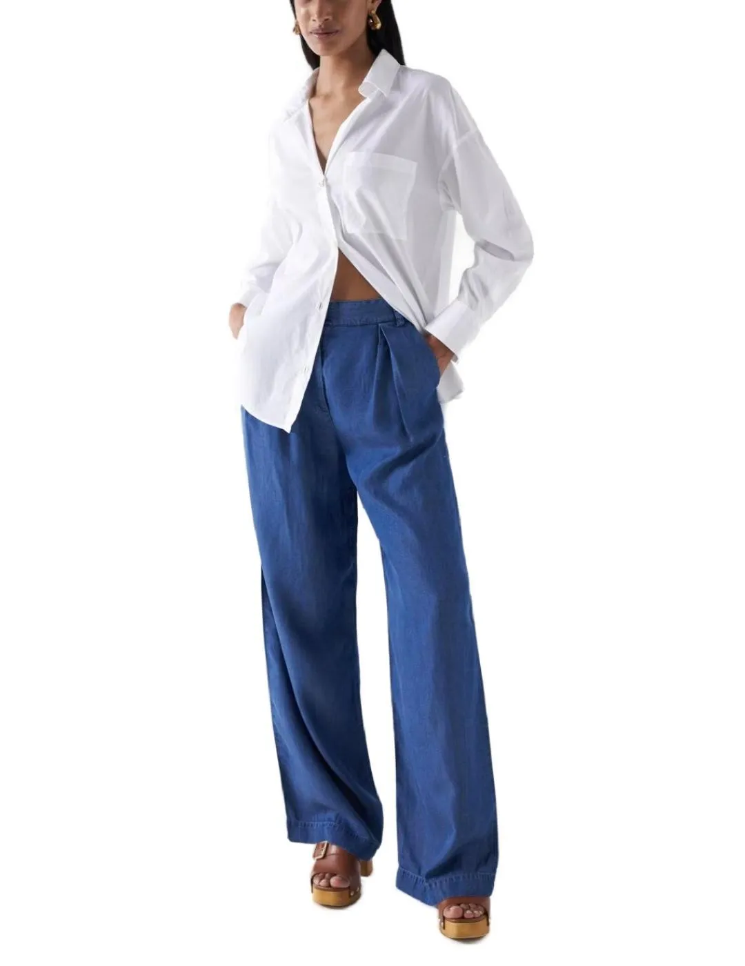 Pantalón Salsa wide leg denim tiro alto de mujer