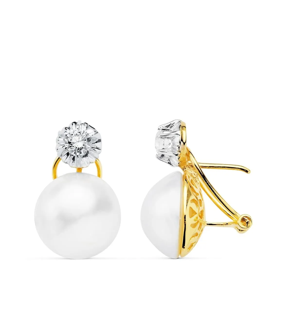 Pendientes Akira Perla Japonesa Mabe Oro Bicolor 18 K 13 MM