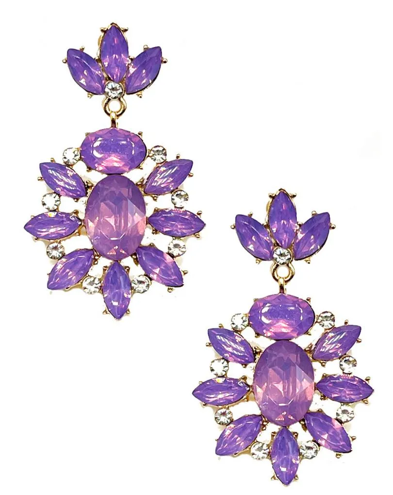 PENDIENTES DE FIESTA MORADOS LARGOS PARA BODAS Y EVENTOS