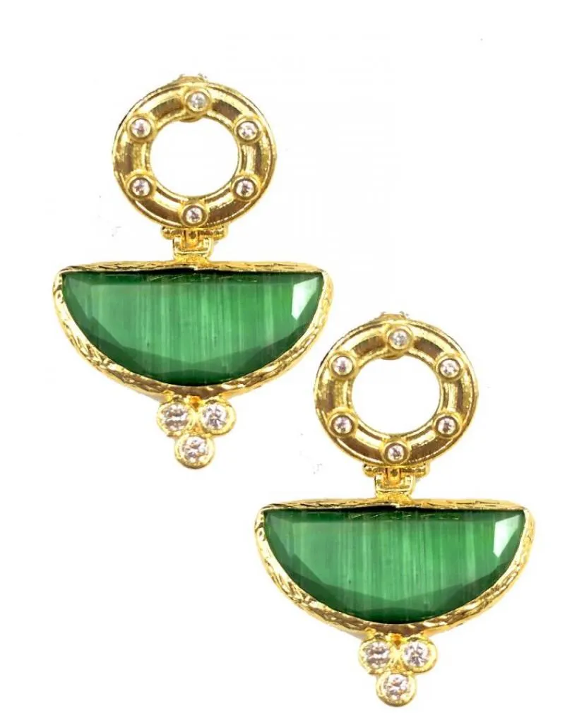 PENDIENTES DE MUJER CON PIEDRAS VERDES CON BAÑO DE ORO