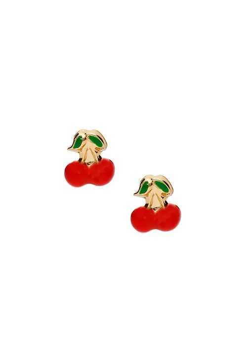 PENDIENTES PARA NIñA ORO 18 KTES  CEREZAS ESMALTADAS 019_4299E