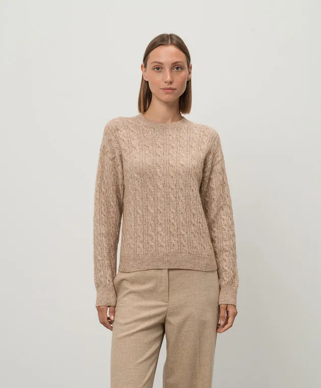 Peserico Beige melange jumper with wool, silk and cashmere