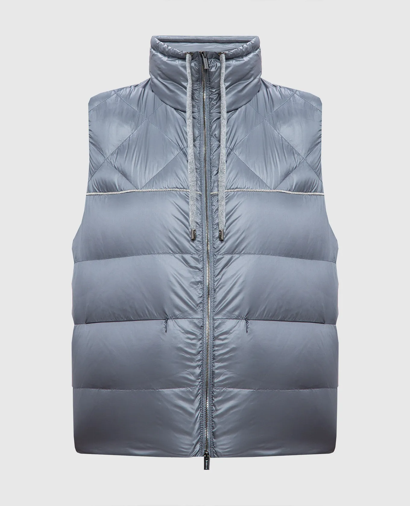 Peserico Gray quilted down vest with monil chain