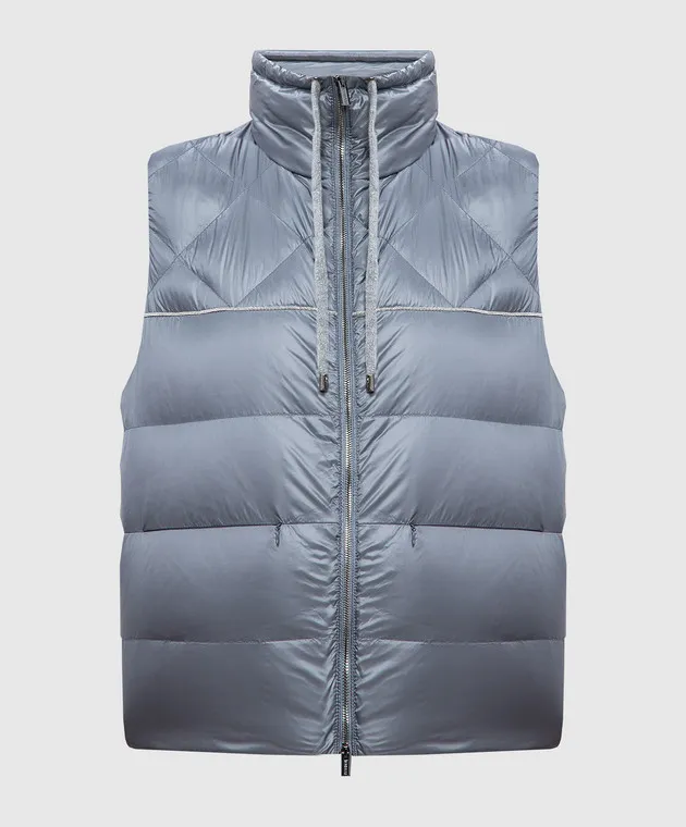 Peserico Gray quilted down vest with monil chain