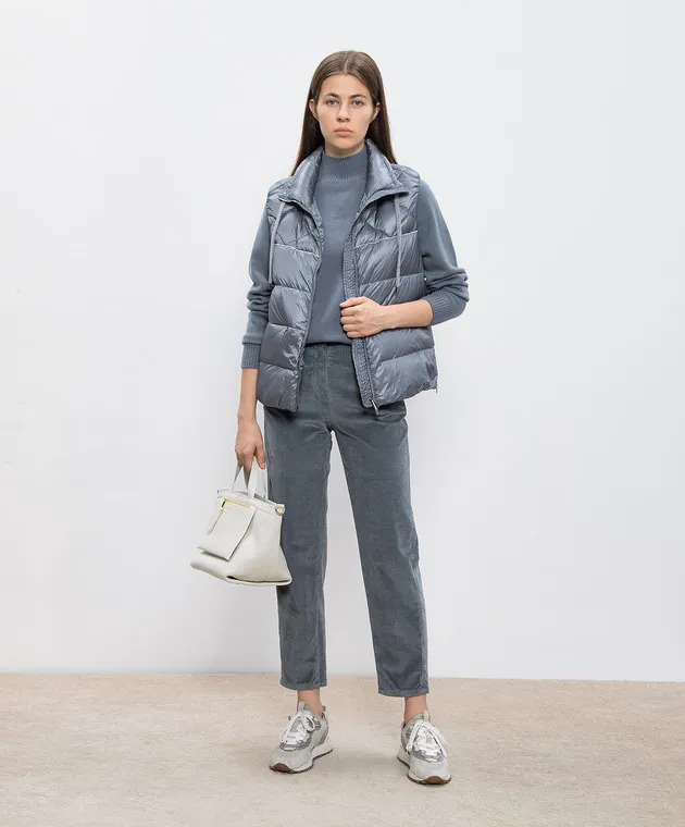 Peserico Gray quilted down vest with monil chain