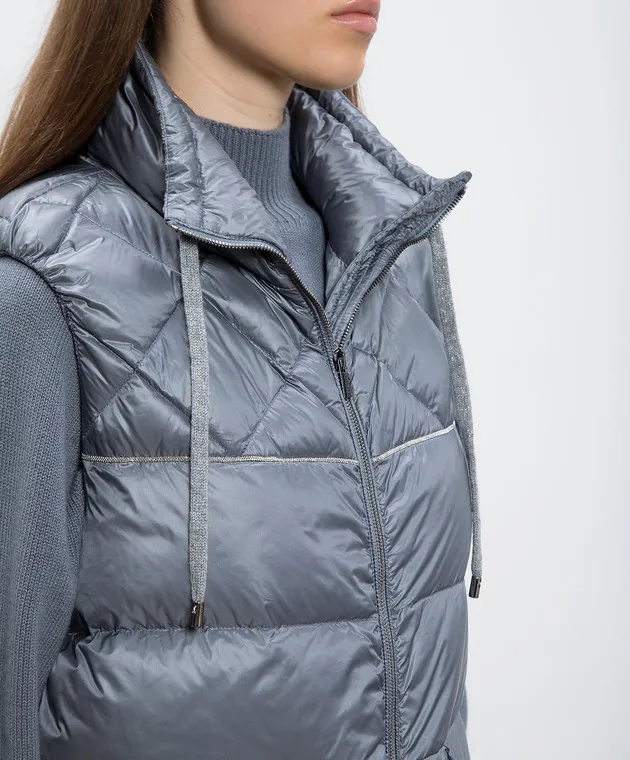 Peserico Gray quilted down vest with monil chain