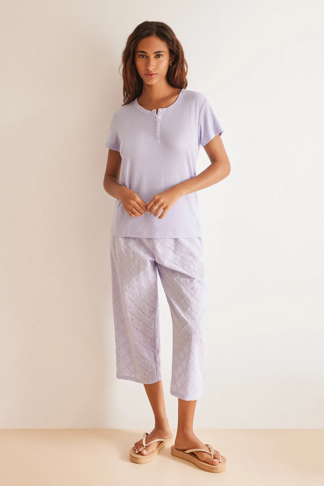 Pijama 100% algodón Capri lila