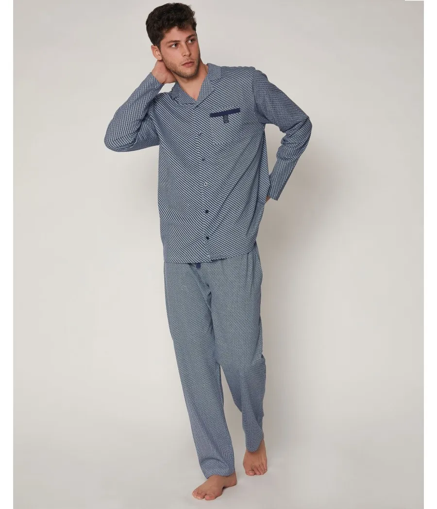 Pijama largo abierto Mercury hombre Admas Classic azul algodón