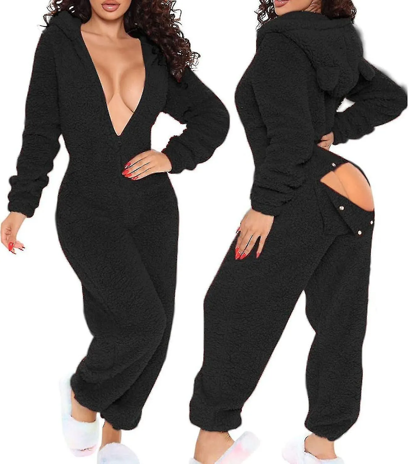 Pijama sexy para adultos para mujeres solapa a tope con capucha de una sola pieza pijama de dormir esponjoso para mujer, viernes