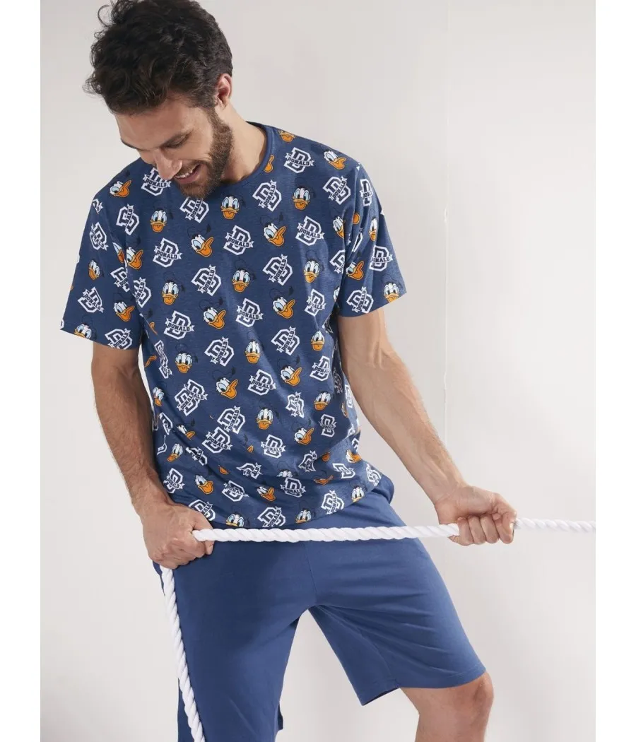 Pijama verano hombre Disney Donal Duck azul algodón
