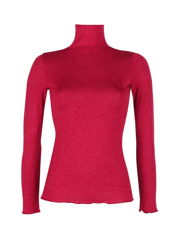Pura P0725M Jersey de cuello vuelto de lúrex de manga larga para mujer