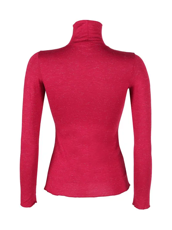 Pura P0725M Jersey de cuello vuelto de lúrex de manga larga para mujer