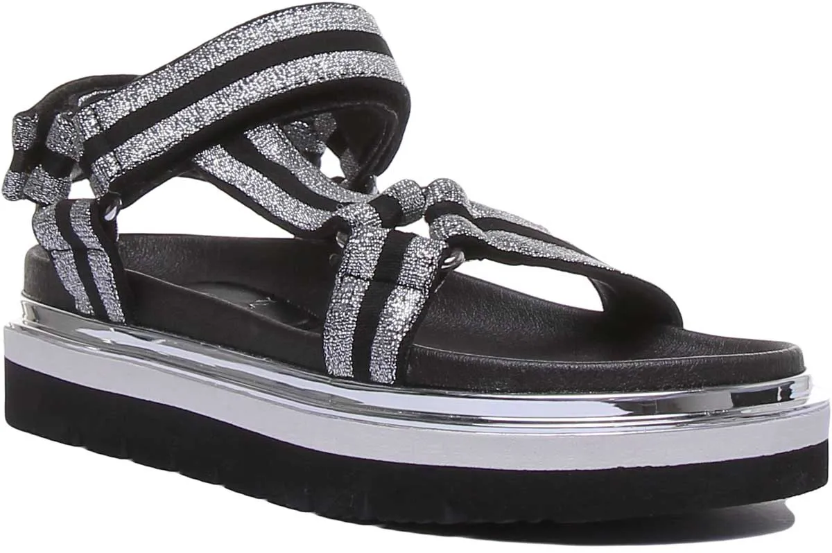 Replay Hyndem Sandalias de tiras de plataforma sintética para mujer en negro dorado