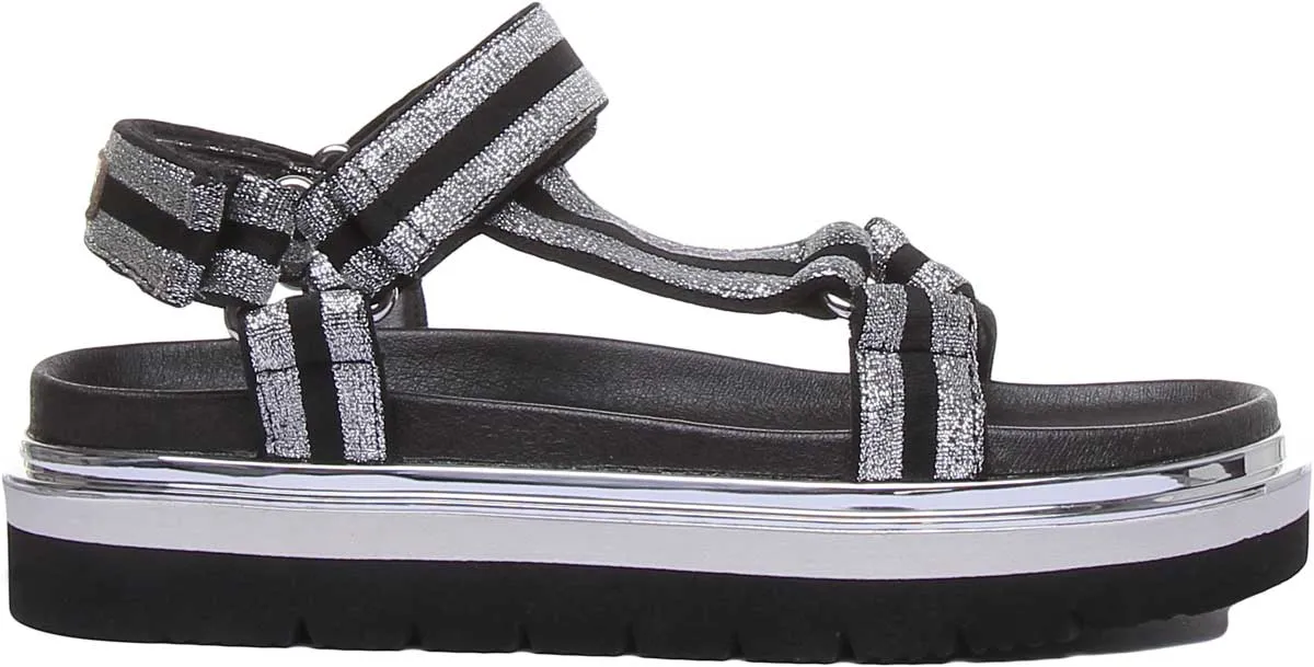Replay Hyndem Sandalias de tiras de plataforma sintética para mujer en negro dorado