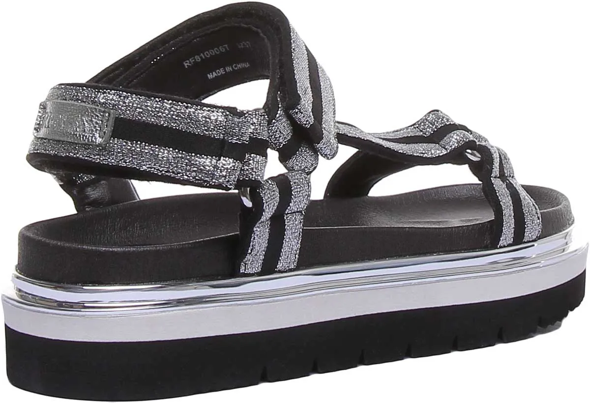 Replay Hyndem Sandalias de tiras de plataforma sintética para mujer en negro dorado