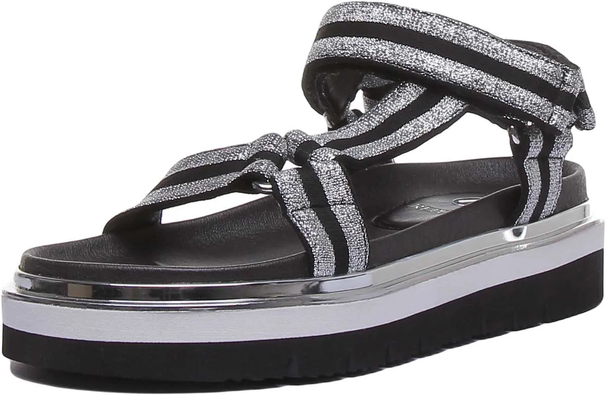 Replay Hyndem Sandalias de tiras de plataforma sintética para mujer en negro dorado