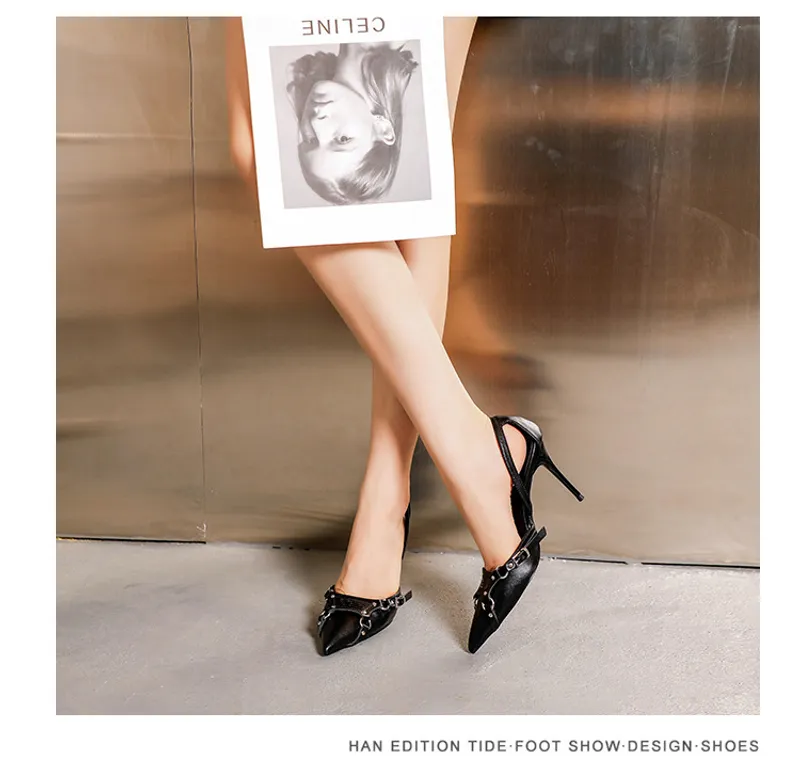 Rivet High Heels Slim Heels New Shoes Versátiles y Sexy Lyuding Liberning Free of Palentagy para mujeres en primavera y otoño