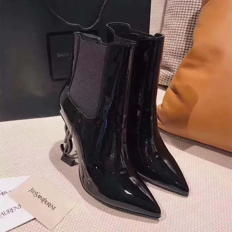 SAINT LAURENT YSL ZAPATOS MUJER BOTíN OPYUM EN CHAROL CON TACóN NEGRO80MM