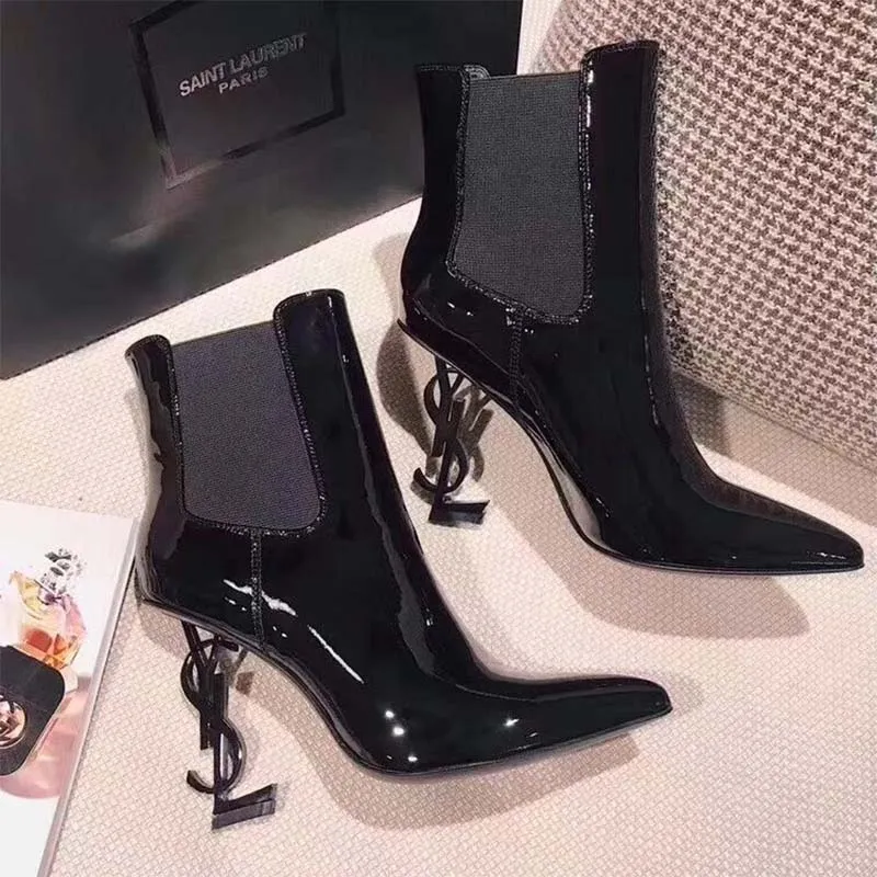 SAINT LAURENT YSL ZAPATOS MUJER BOTíN OPYUM EN CHAROL CON TACóN NEGRO80MM