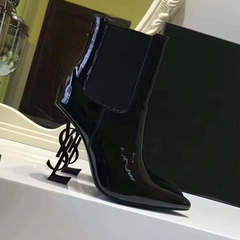 SAINT LAURENT YSL ZAPATOS MUJER BOTíN OPYUM EN CHAROL CON TACóN NEGRO80MM