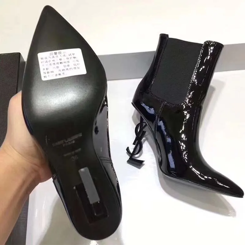 SAINT LAURENT YSL ZAPATOS MUJER BOTíN OPYUM EN CHAROL CON TACóN NEGRO80MM