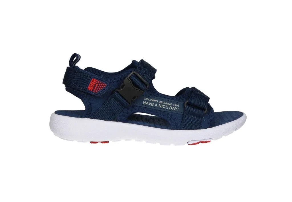 Sandalia Azul Tres Velcros Piso Blanco