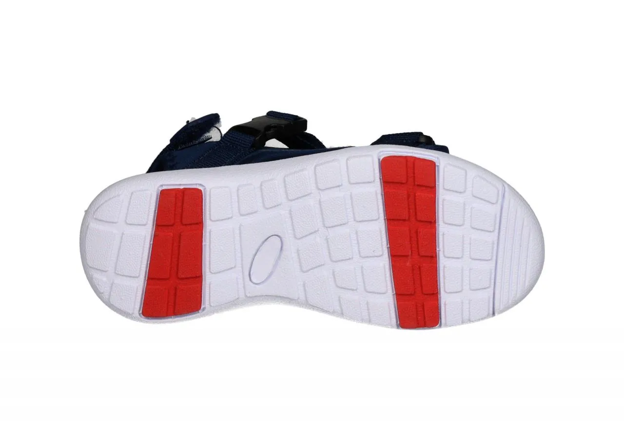 Sandalia Azul Tres Velcros Piso Blanco