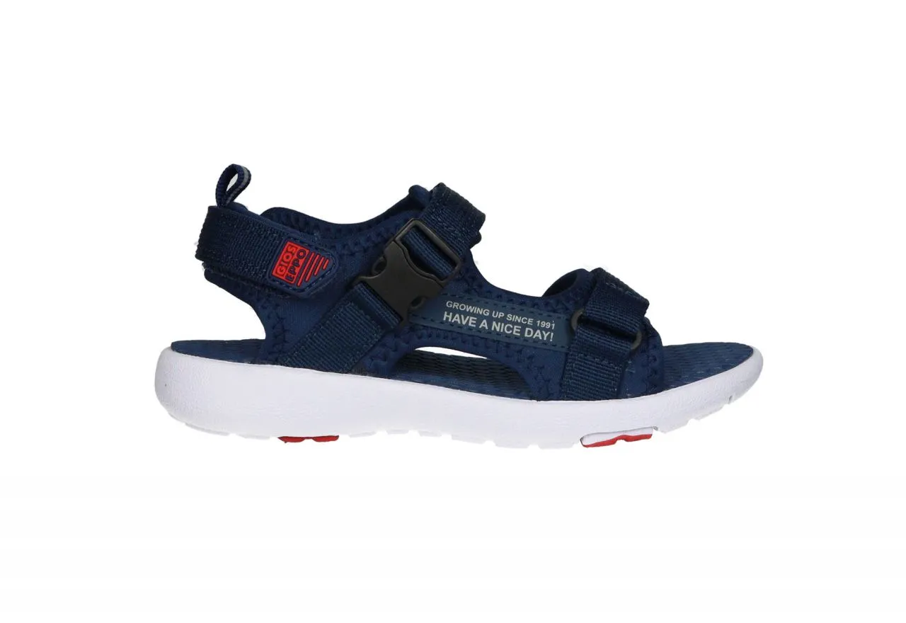 Sandalia Azul Tres Velcros Piso Blanco