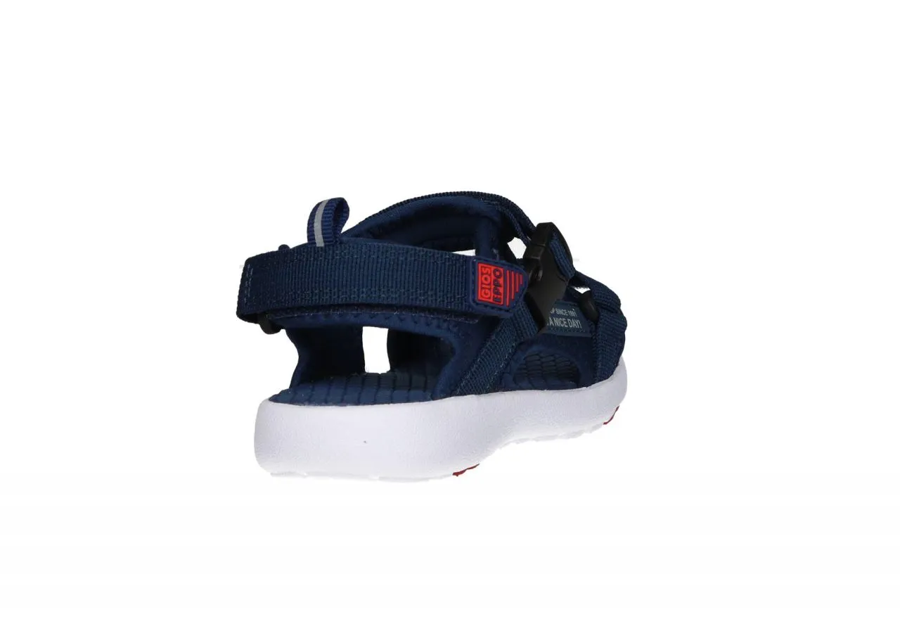 Sandalia Azul Tres Velcros Piso Blanco