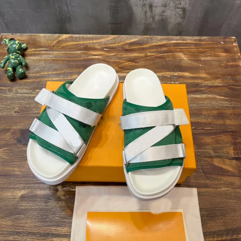 Sandalia de diseñador para hombres Honolulu Mule Leather Platform Slipper Canvas y Nylon Honolulus Sandalias planas de goma Tama