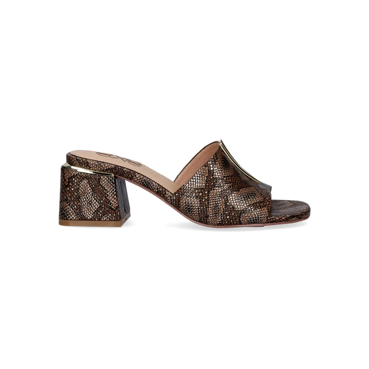 SANDALIA TACÓN BAJO CARMEN107 SNAKE BROWN
