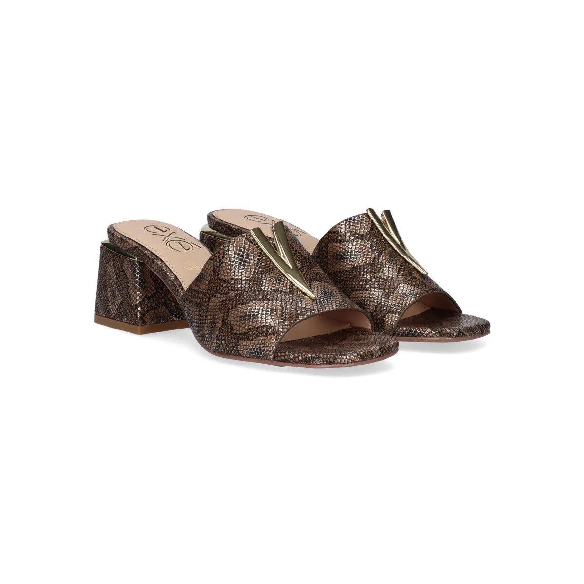 SANDALIA TACÓN BAJO CARMEN107 SNAKE BROWN
