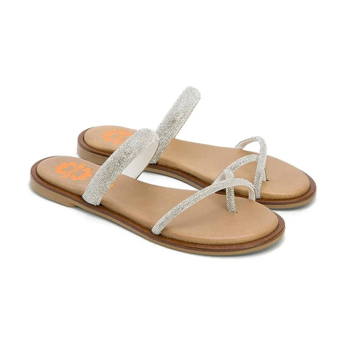 SANDALIAS BRILLANTES PLANAS PLATA  CALI 3008