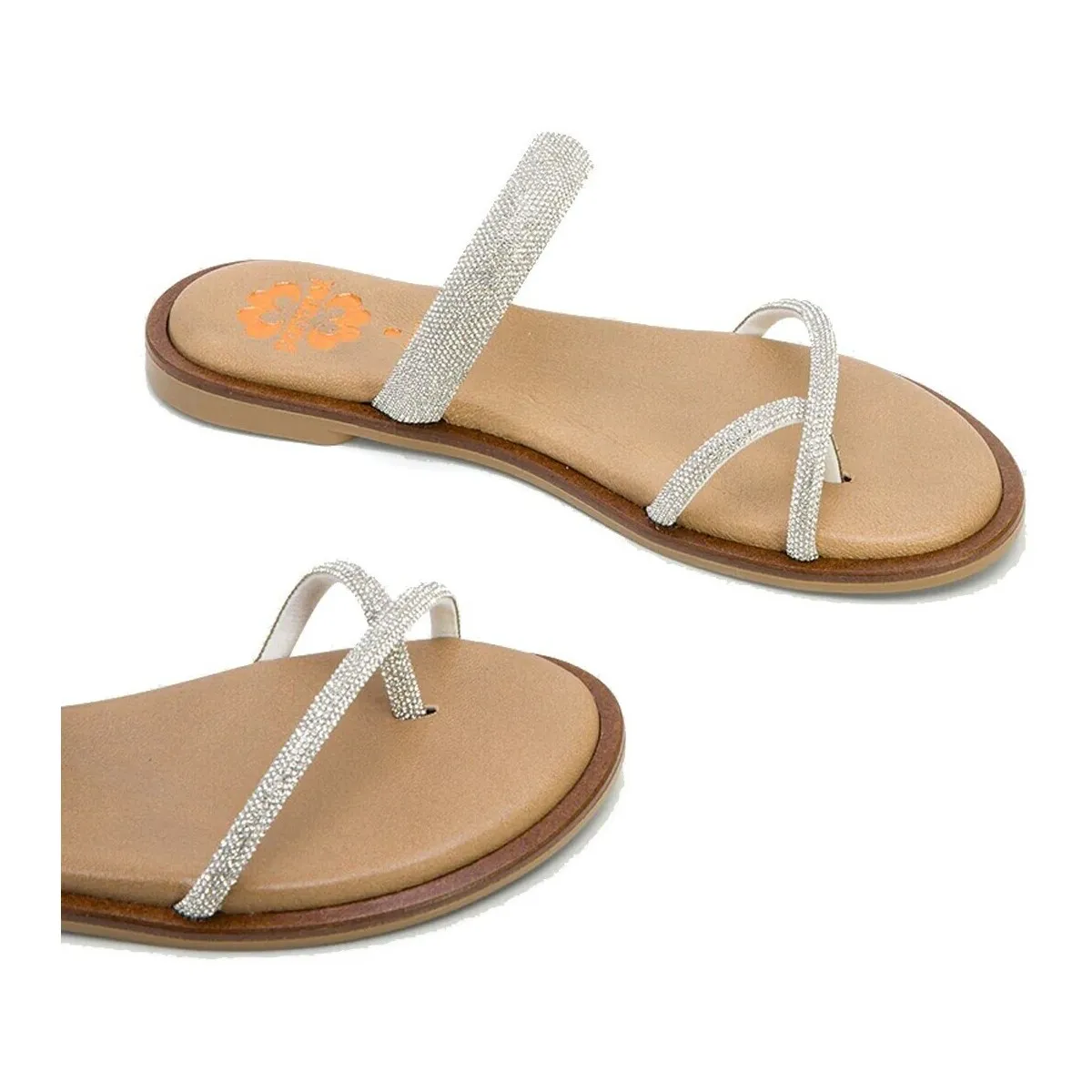SANDALIAS BRILLANTES PLANAS PLATA  CALI 3008