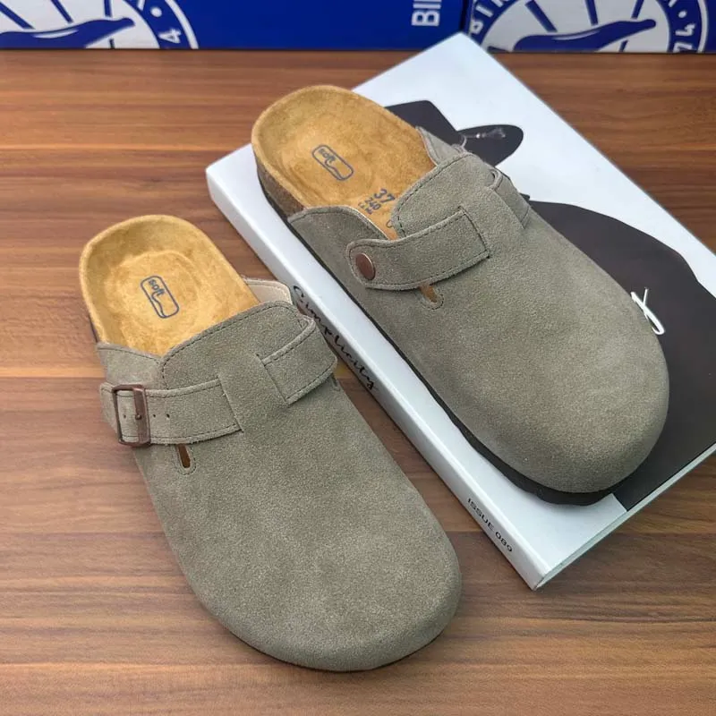 Sandalias de diseñador de moda zapatillas de lujo Tubas de gamuza Tapa de plato de corcho para mujeres Hebilla de cuero suave Aj
