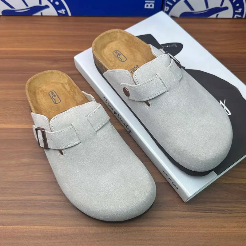 Sandalias de diseñador de moda zapatillas de lujo Tubas de gamuza Tapa de plato de corcho para mujeres Hebilla de cuero suave Aj